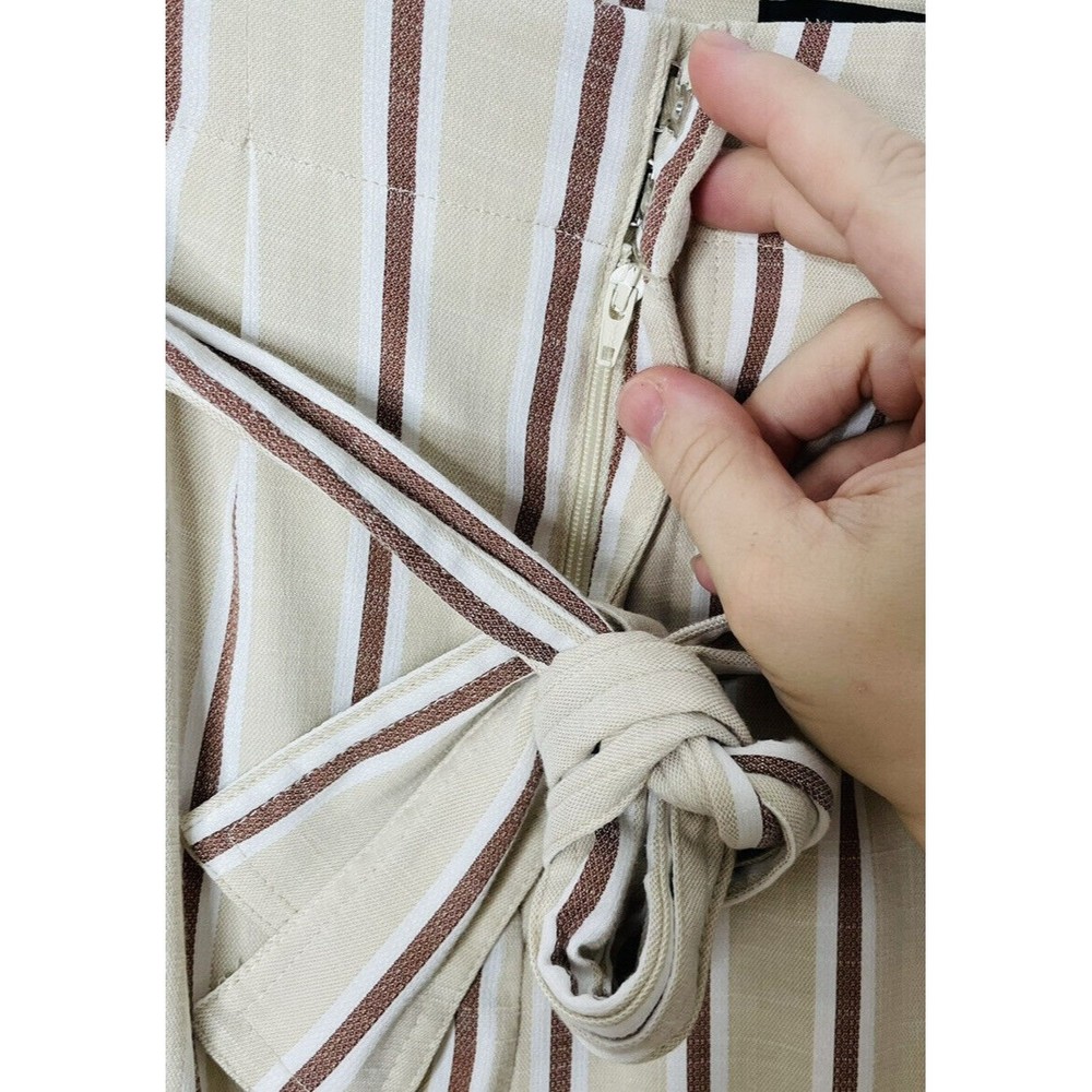 Ann Taylor Factory Womens Sz 6 Wide Leg Pants Stripes Tan Brown White Tie Waist - Picture 3 of 12